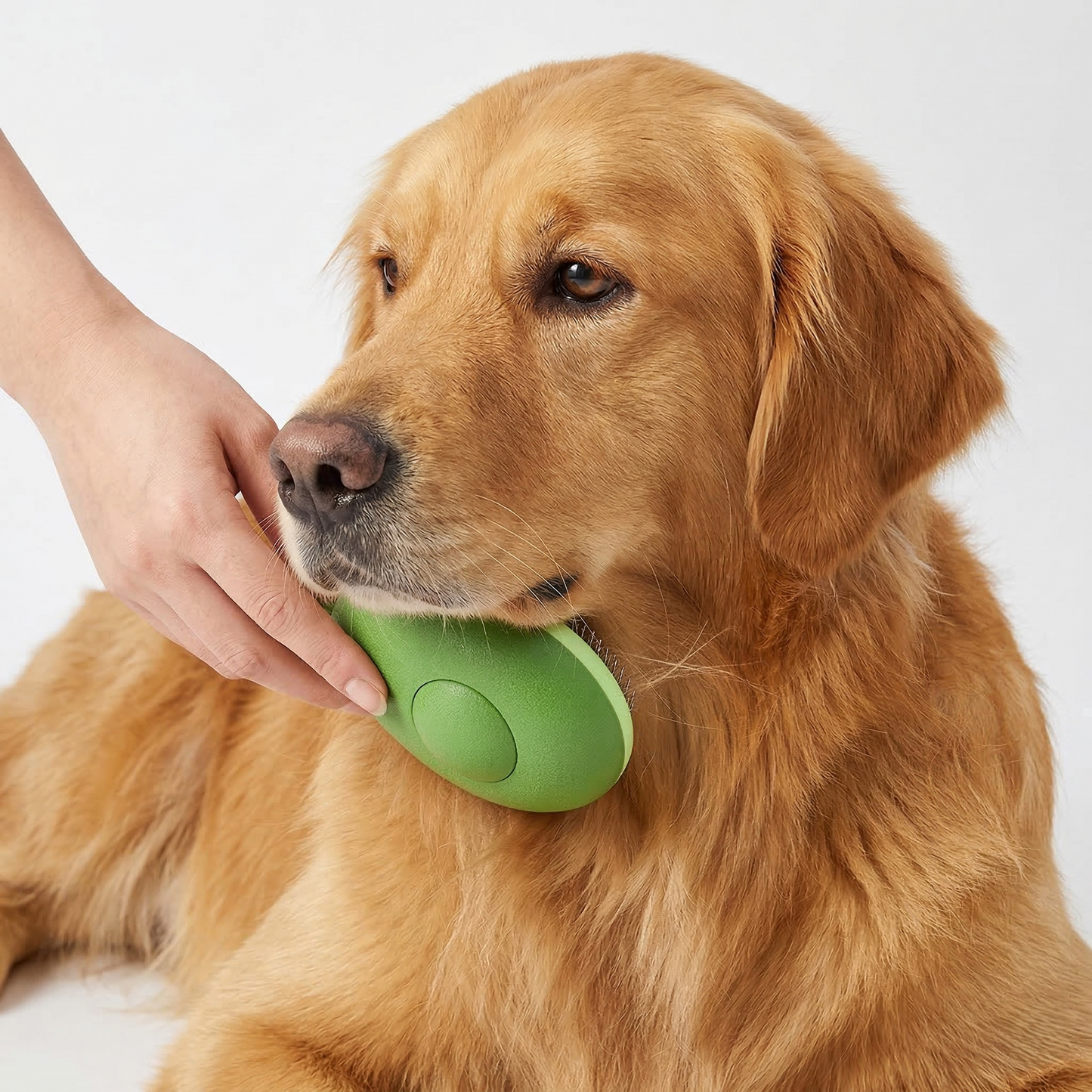 Dog deshedding brush placed on table showing lightweight grooming tool for routine coat care