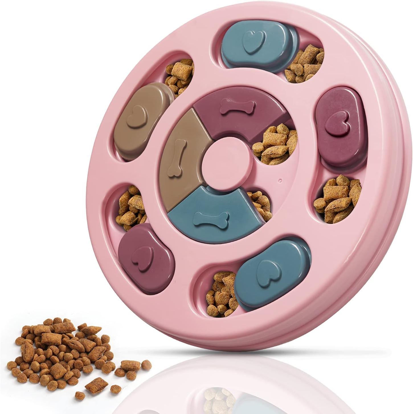 Top view of dog puzzle feeder board designed to encourage slow feeding and mental engagement