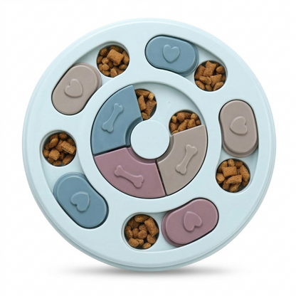 Dog puzzle feeder board illustrating compact size suitable for puppies and small dogs