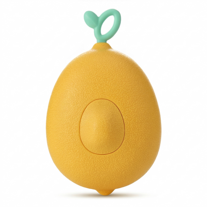 Yellow dog deshedding brush displayed close up showing fine pins designed to capture shedding hair